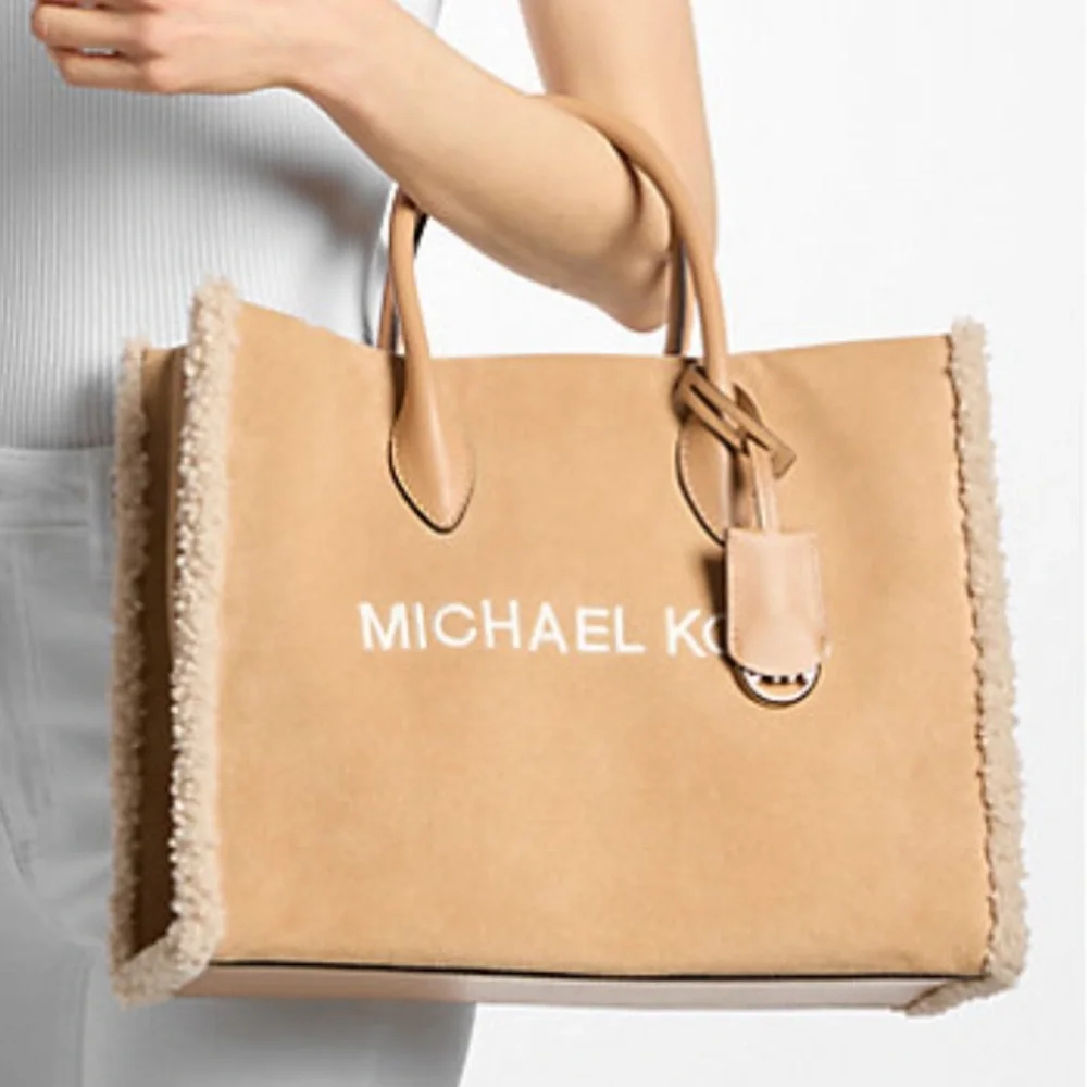 MICHAEL KORS 
Mirella Medium Suede and Faux Shearling Tote Bag - Picture 2 of 16